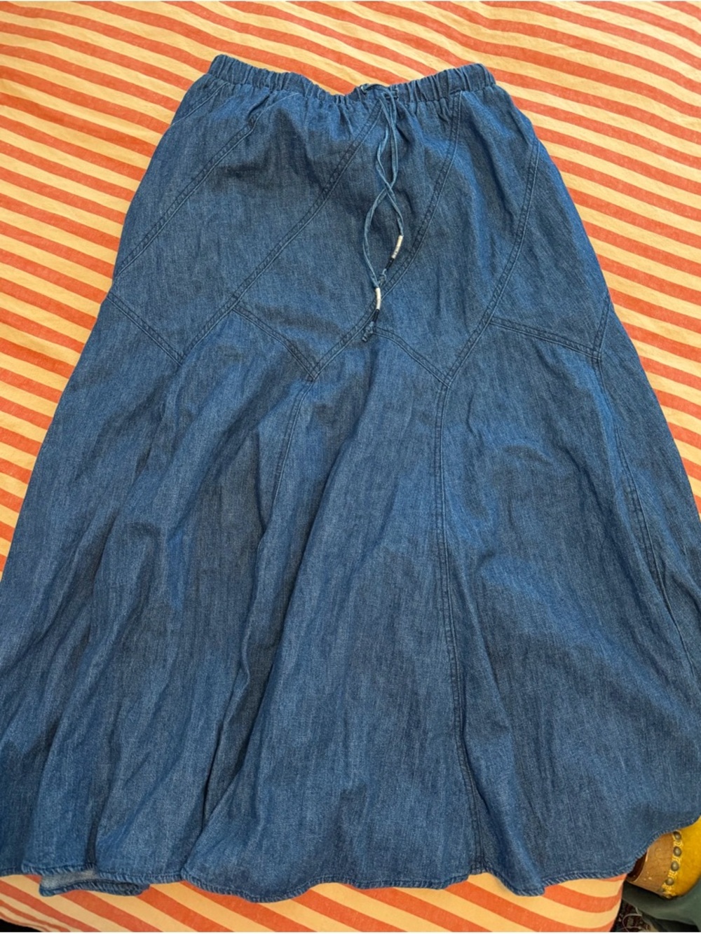 Blue Denim Maxi Skirt with Drawstring Waist
